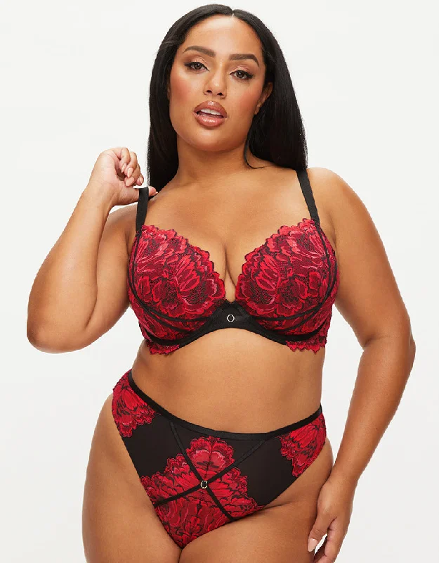 Ann Summers Nightfall Padded Plunge Bra Black/Red