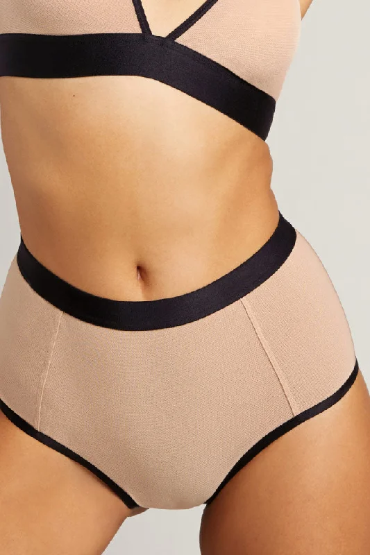 Sieve High-Waist Brief in Buff + Black