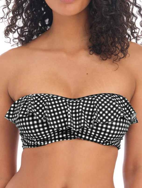 Freya Check In Underwire Bandeau Bikini Top, Black and White | Check In Freya Bandeau Bikini Tops | Check Bandeau Bikini Top