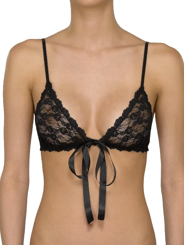 Peek-a-Boo Lace Front Tie Bralette Black