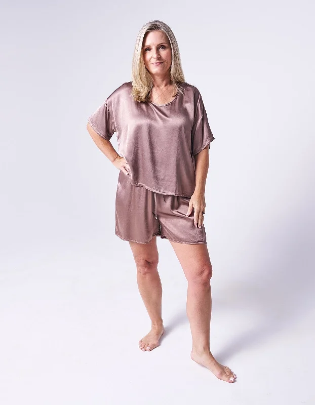 PJ Harlow Loungewear Daydream Bertie Copper Satin Tee Shirt