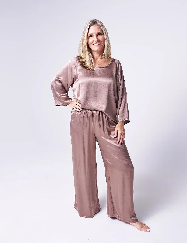 PJ Harlow Loungewear Daydream Mo Crop Copper Satin Capri Pant