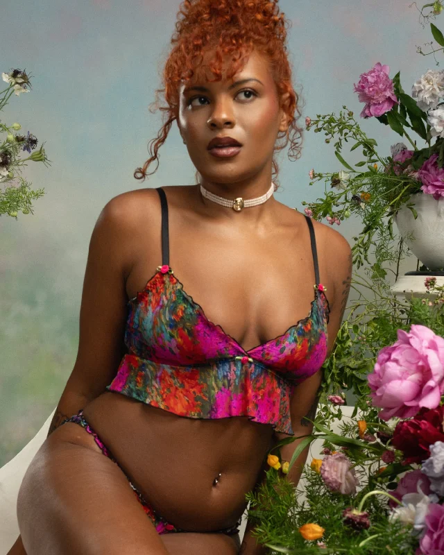 Silky Mesh Flutter Longline Bralette | Silky Mesh (Monet Floral)