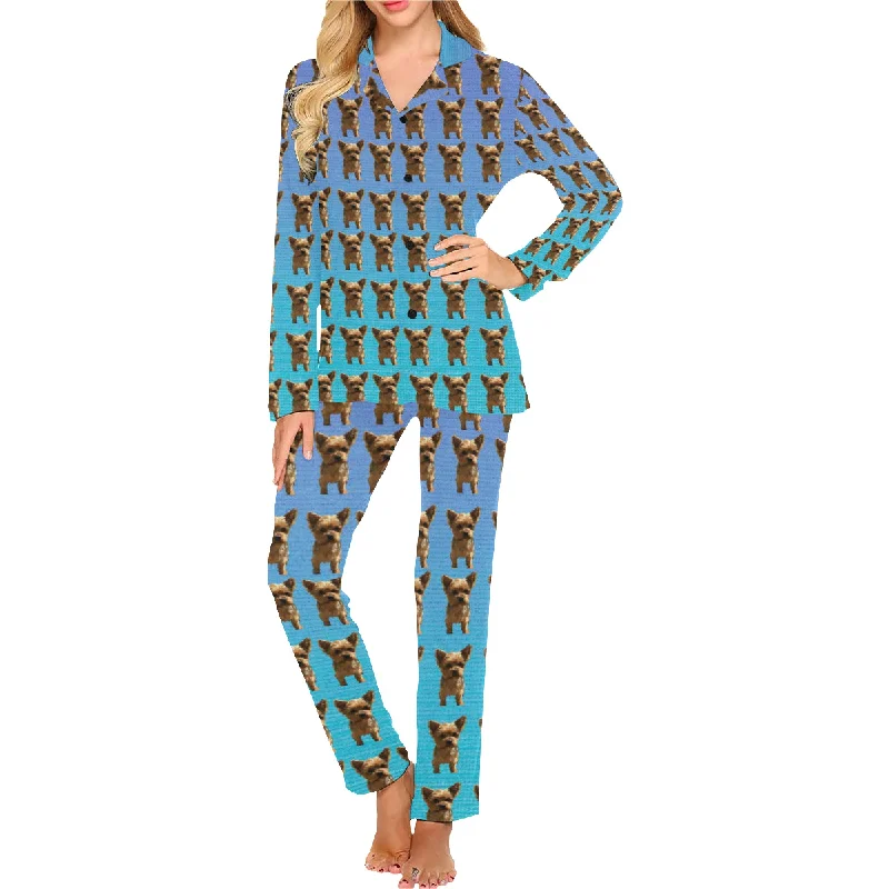 2 Piece Yorkie Long PJ Set - Blue