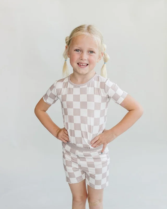 Bamboo Two Piece Shorts Set | Latte Checkered