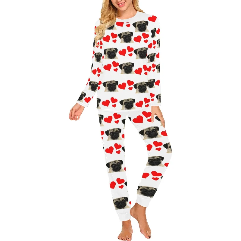 2 Piece Pug Hearts Long Tee Pajama Set