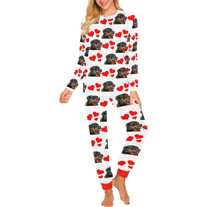 2 Piece Rottweiler Hearts Long Tee Pajama Set