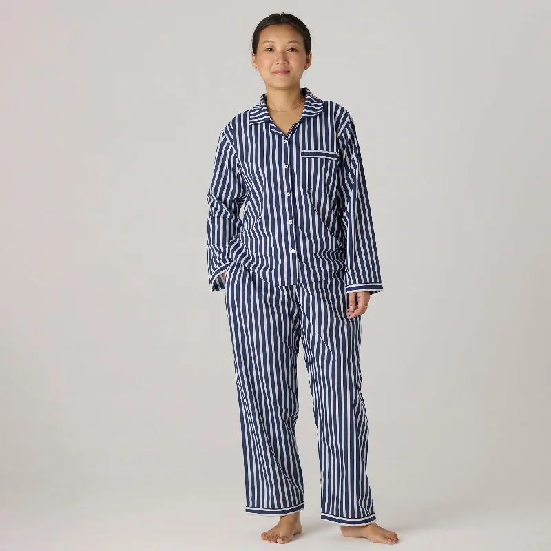 Women Navy Bold Striped Pajama Set